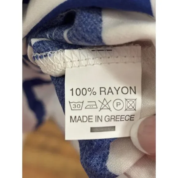 Vintage NWT Blue White Greek Key Sundress Rayon Strappy Midi Dress Small Resort - Picture 6 of 8